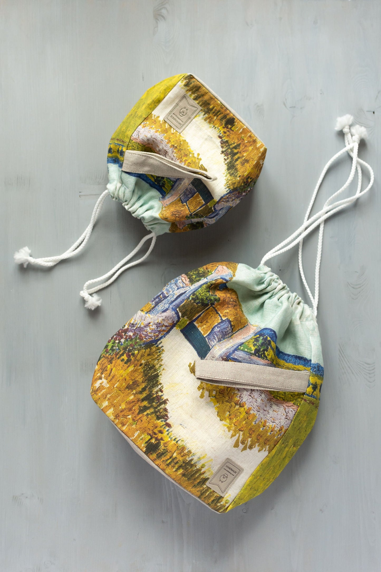 Drawstring Knitting Project Bag. Large. Bag inspired  "Farmhouse in Provence" by Van Gogh