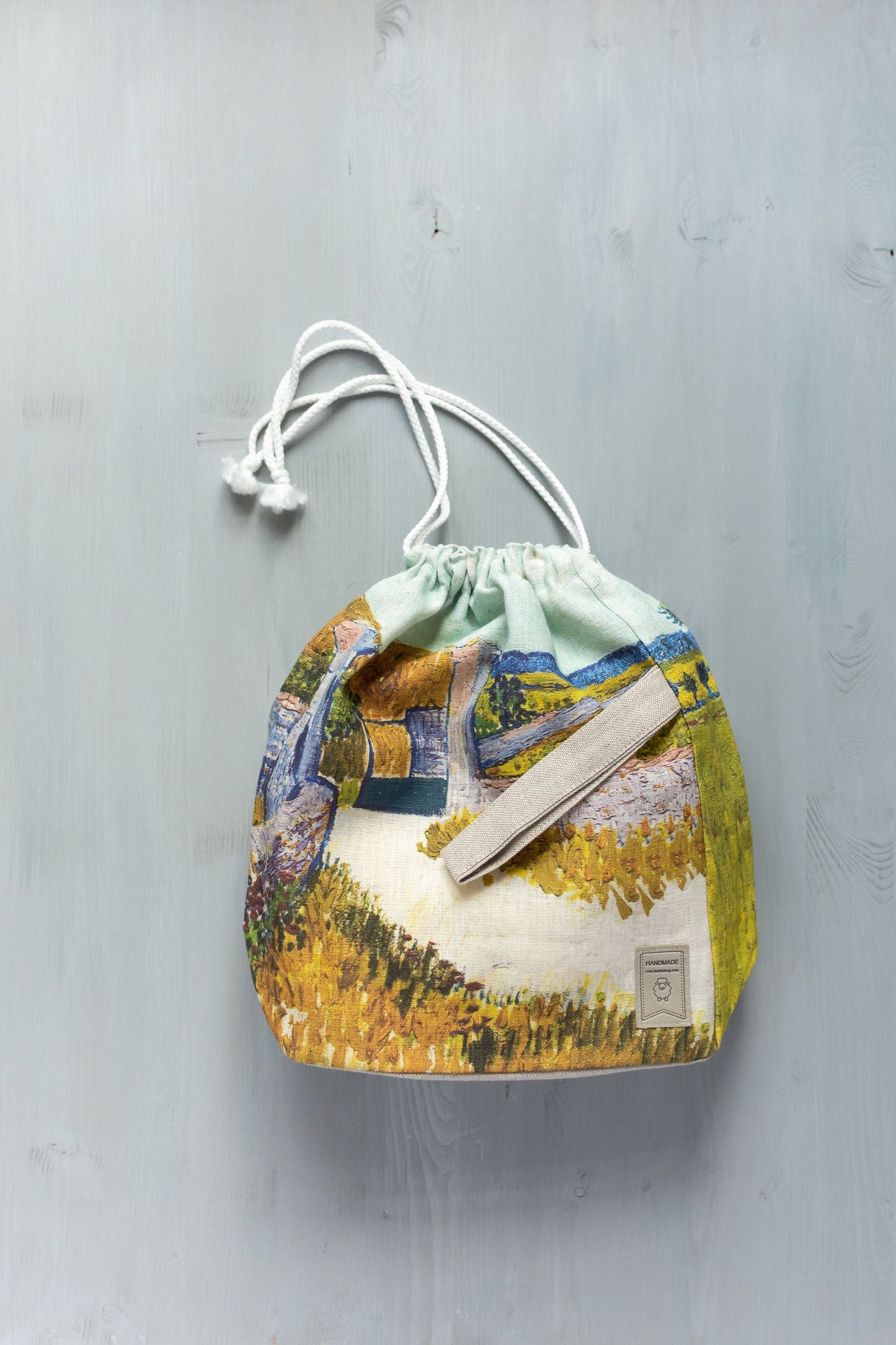 Drawstring Knitting Project Bag. Large. Bag inspired  "Farmhouse in Provence" by Van Gogh