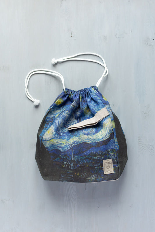 Drawstring bag Vincent van Gogh Starry Night Inspired Knitting Bag - Large Drawstring Pouch for Projects for Crafters