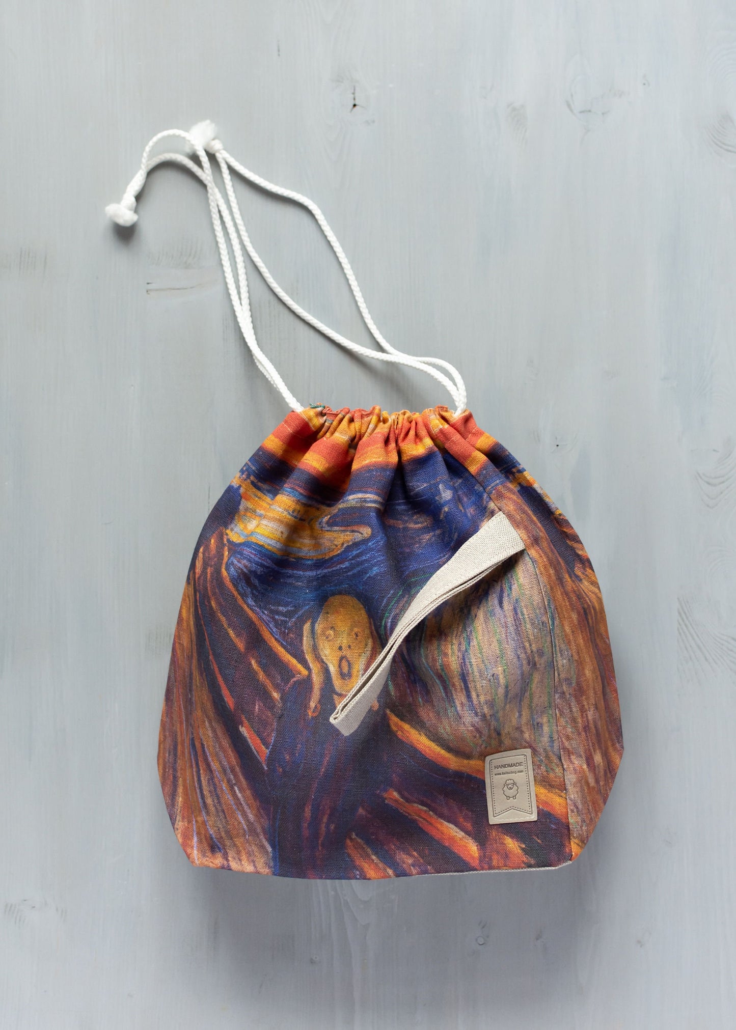 Drawstring Knitting Project Bag. Bag inspired by Edvard Munch "The Scream"