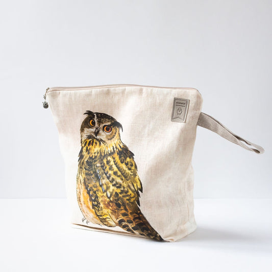 Owl print Project Bag with zipper.