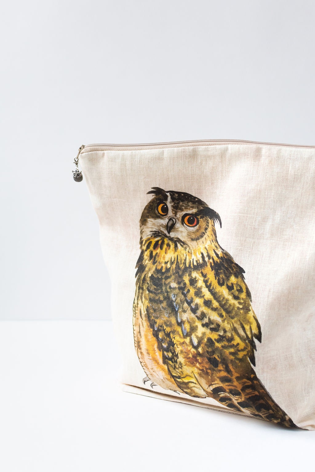 Owl print Project Bag with zipper.