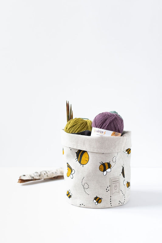 KIP bag, KIP box, Yarn storage, storage bin, fabric basket, fabric box, storage basket, home organisation. Project organiser, Bee print.