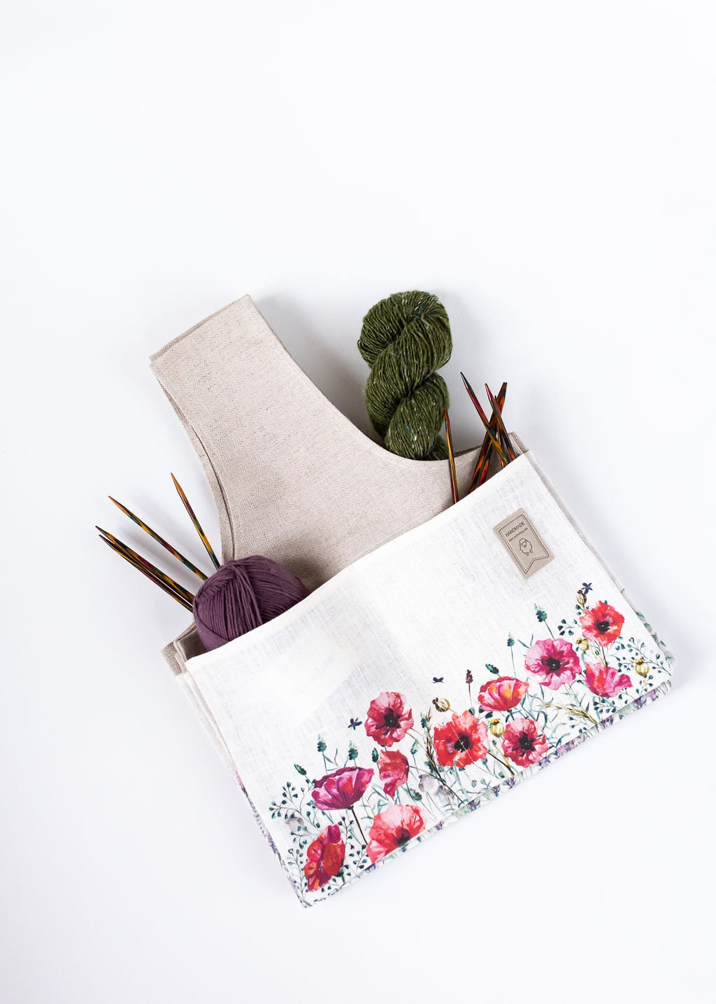 Knitter Project Bag Poppy print. Special KnitterBag design.