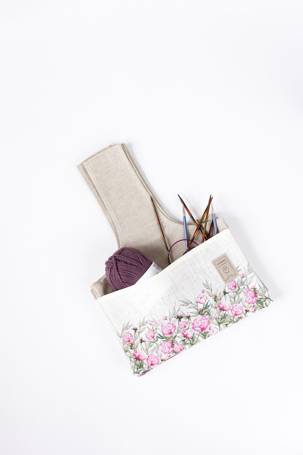 Knitter Project Bag Peony print. Special KnitterBag design.