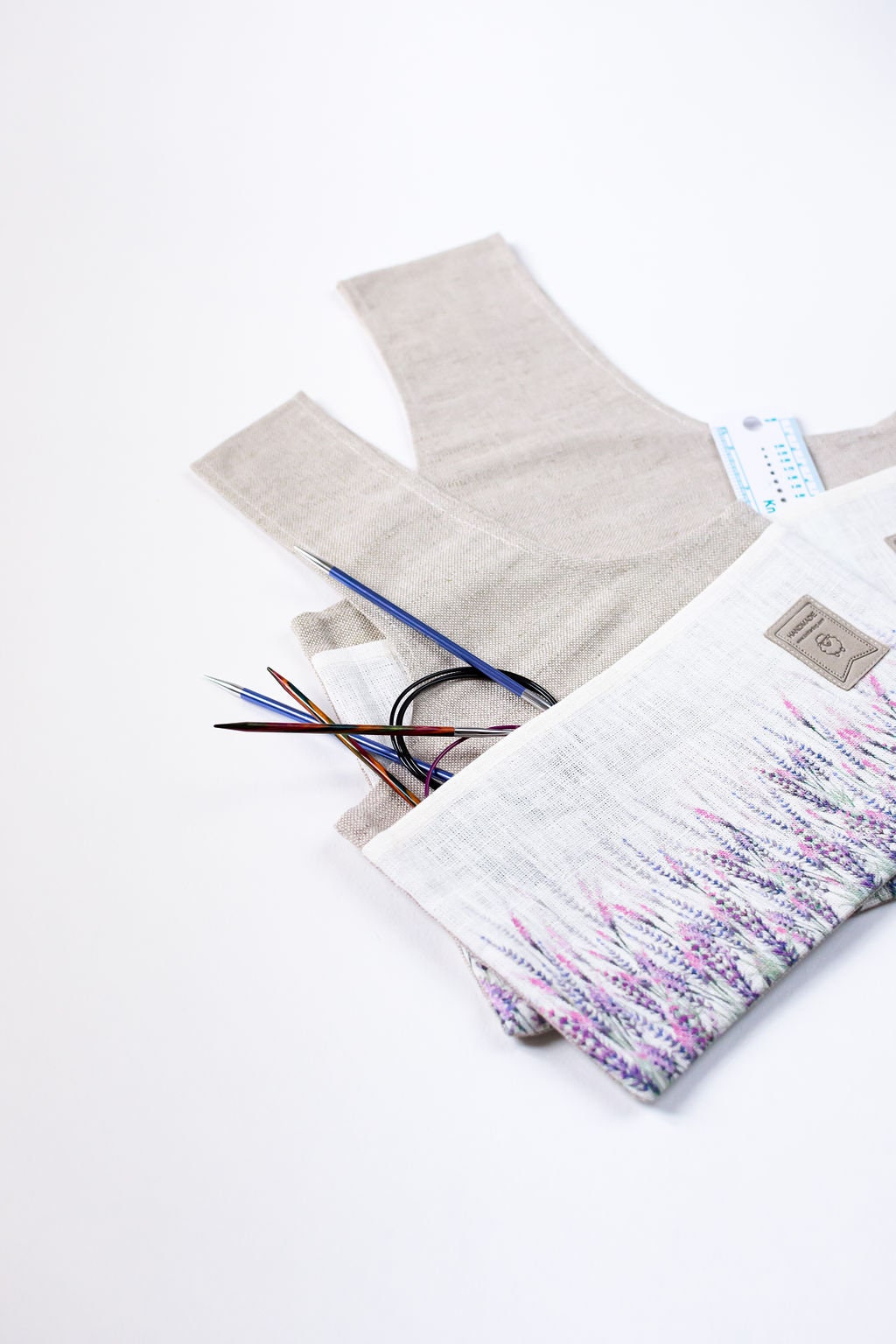 Knitter Project Bag Lavender print. Special KnitterBag design.