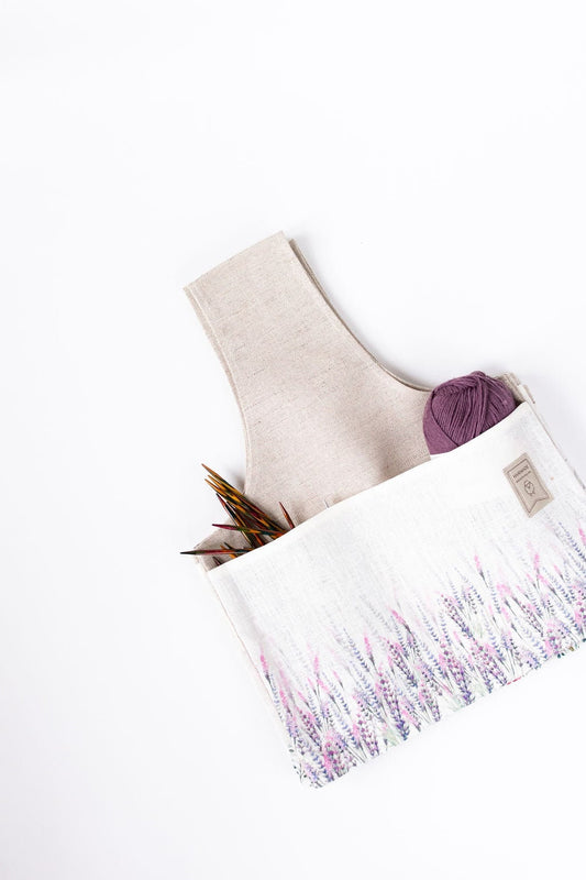 Knitter Project Bag Lavender print. Special KnitterBag design.