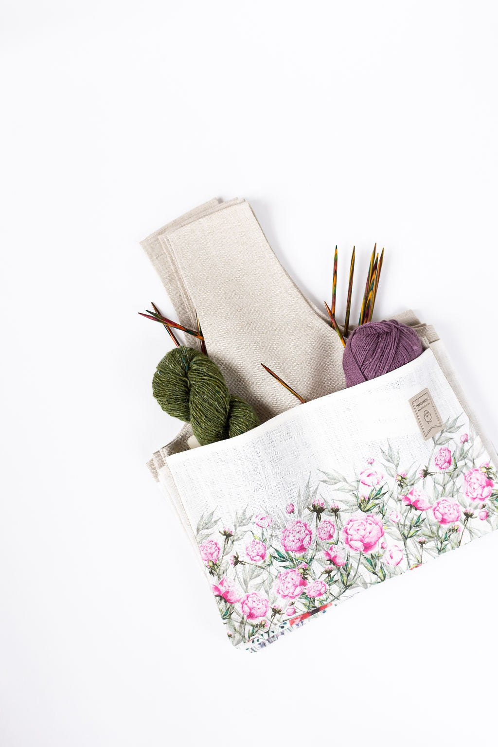 Knitter Project Bag Peony print. Special KnitterBag design.