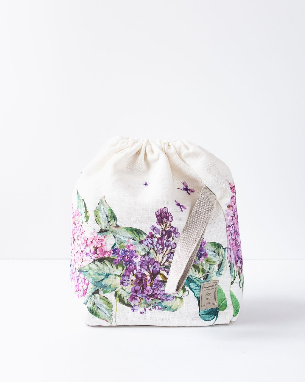 Drawstring Knitting Project Bag. Large. Lilac Flowers collection. Special KnitterBag design.