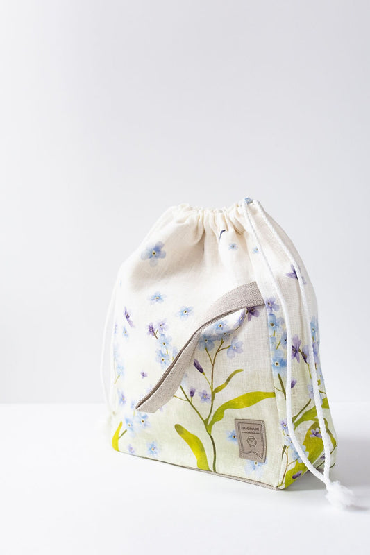Drawstring Knitting Project Bag. Large. Summer Flowers collection. Not Forgotten Flowers
