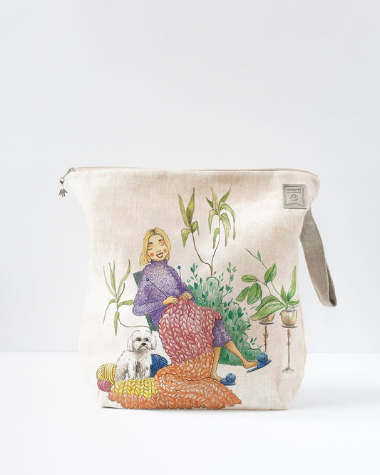 Project Bag with zipper. Nice fun knitter print will melt yours heart. The picture was drown special for project bag.