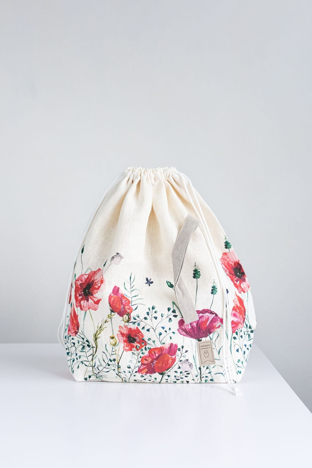 XL size Knitting Project Bag. Special KnitterBag design. Poppy Drawstring Knitting Project Bag. Large. Summer Flowers collection