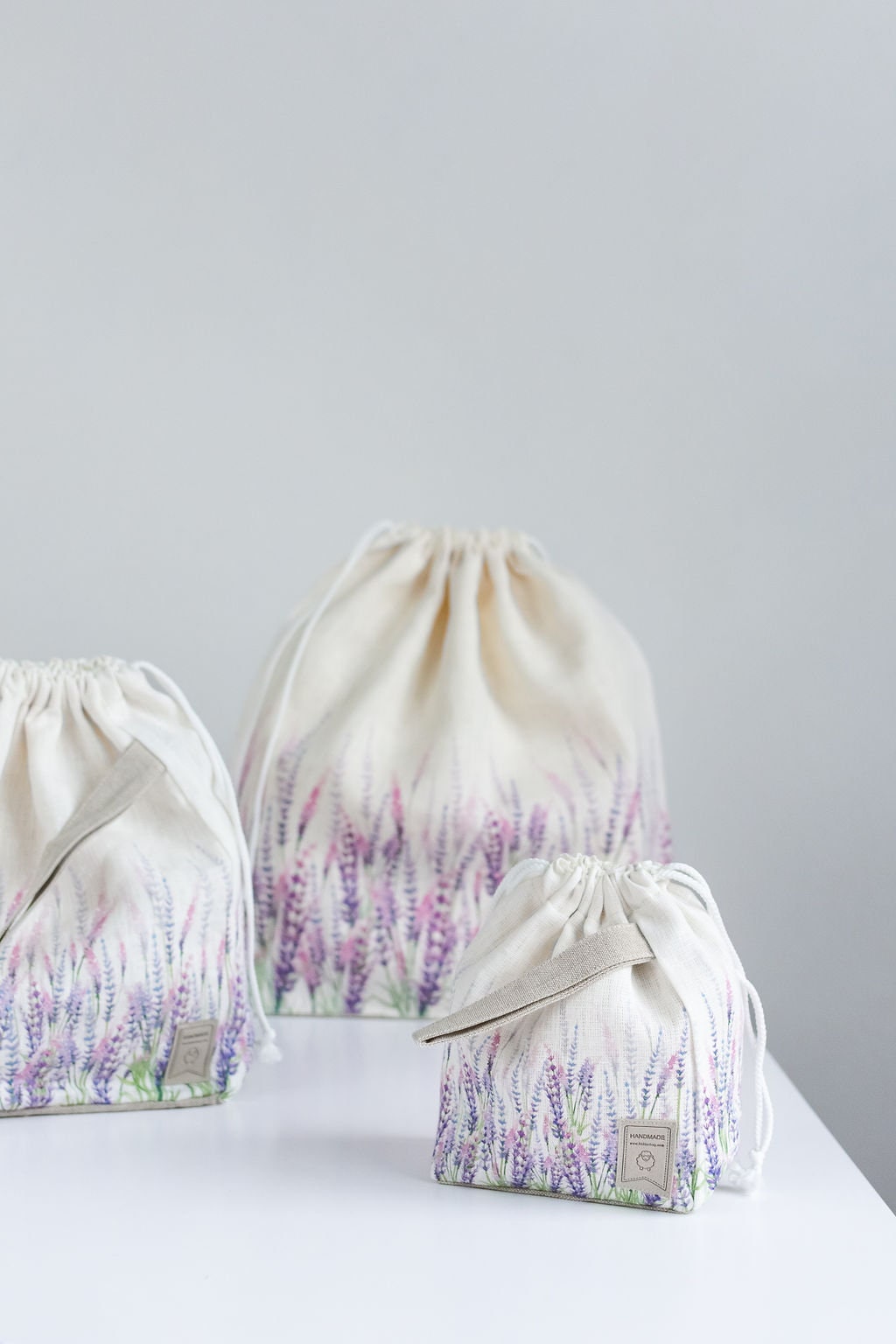 XL size Knitting Project Bag. Special KnitterBag design. Lavender Drawstring Knitting Project Bag. Summer Flowers collection