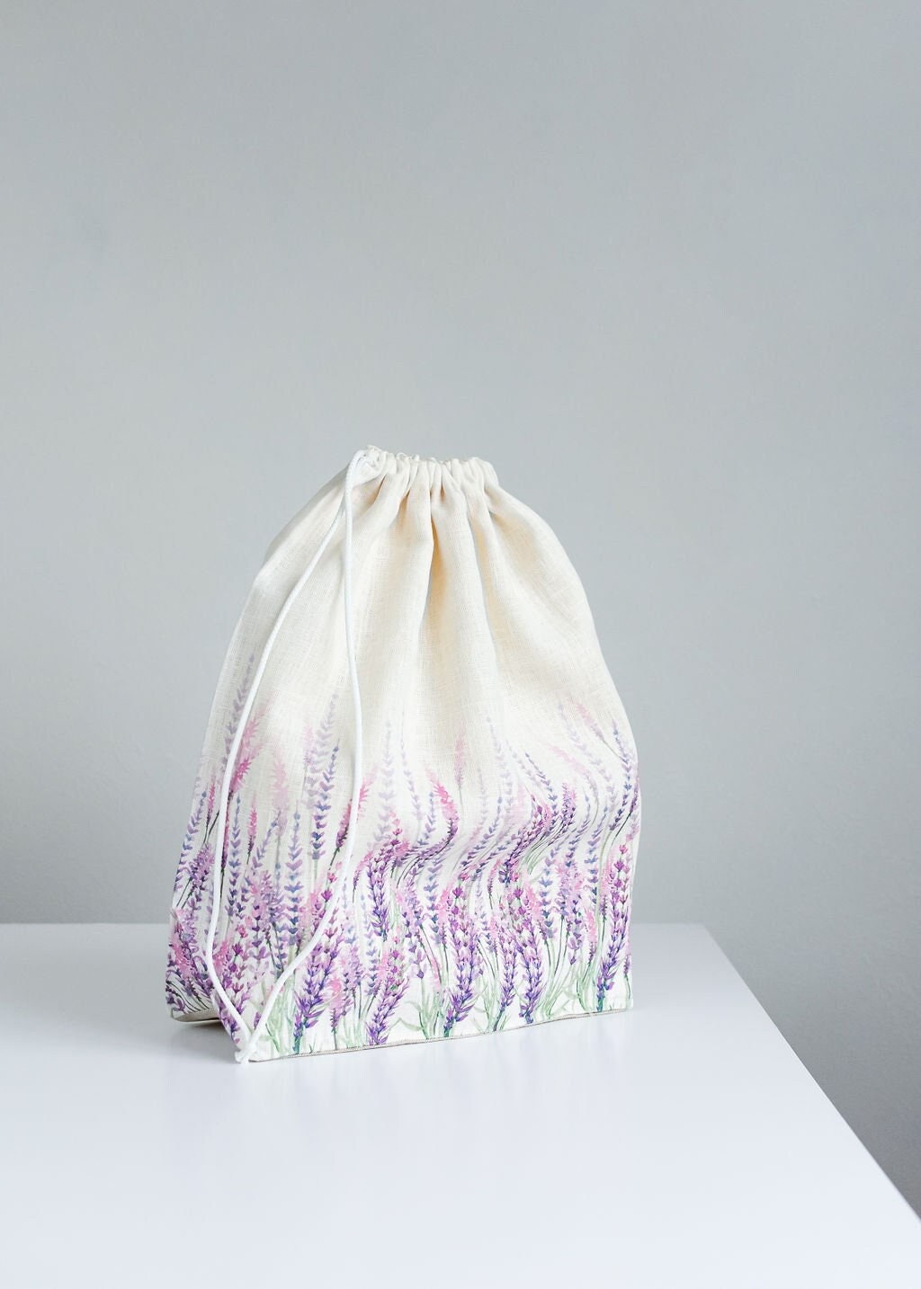 XL size Knitting Project Bag. Special KnitterBag design. Lavender Drawstring Knitting Project Bag. Summer Flowers collection