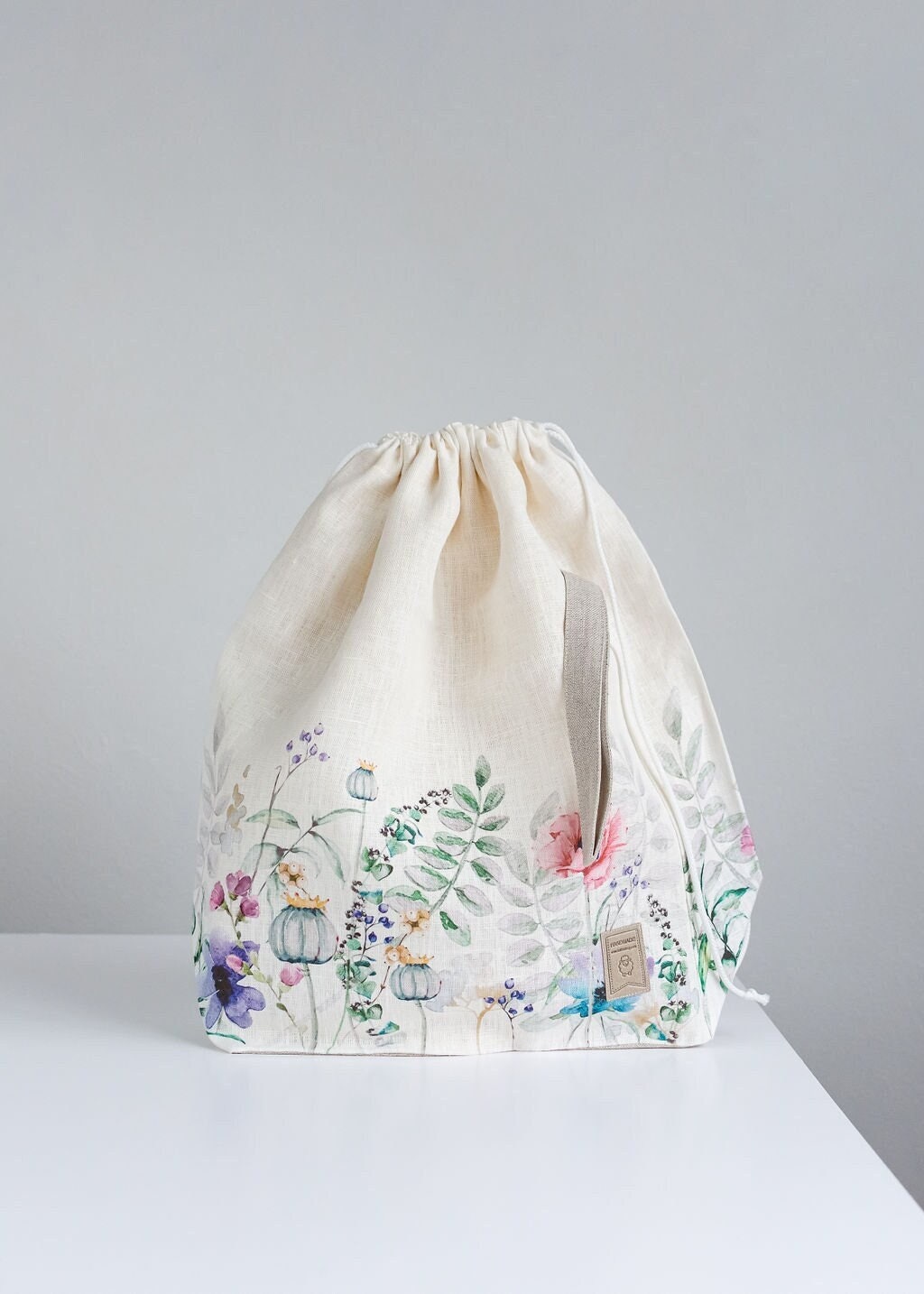XL size Knitting Project Bag. Special KnitterBag design. Flower Drawstring Knitting Project Bag. Large. Summer Flowers collection