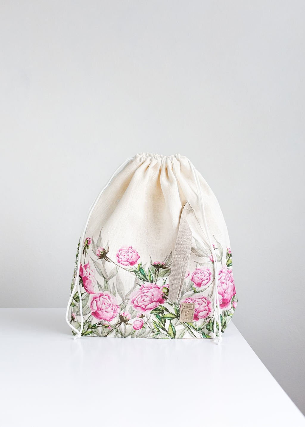 XL size Knitting Project Bag. Special KnitterBag design. Peony Drawstring Knitting Project Bag. Large. Summer Flowers collection