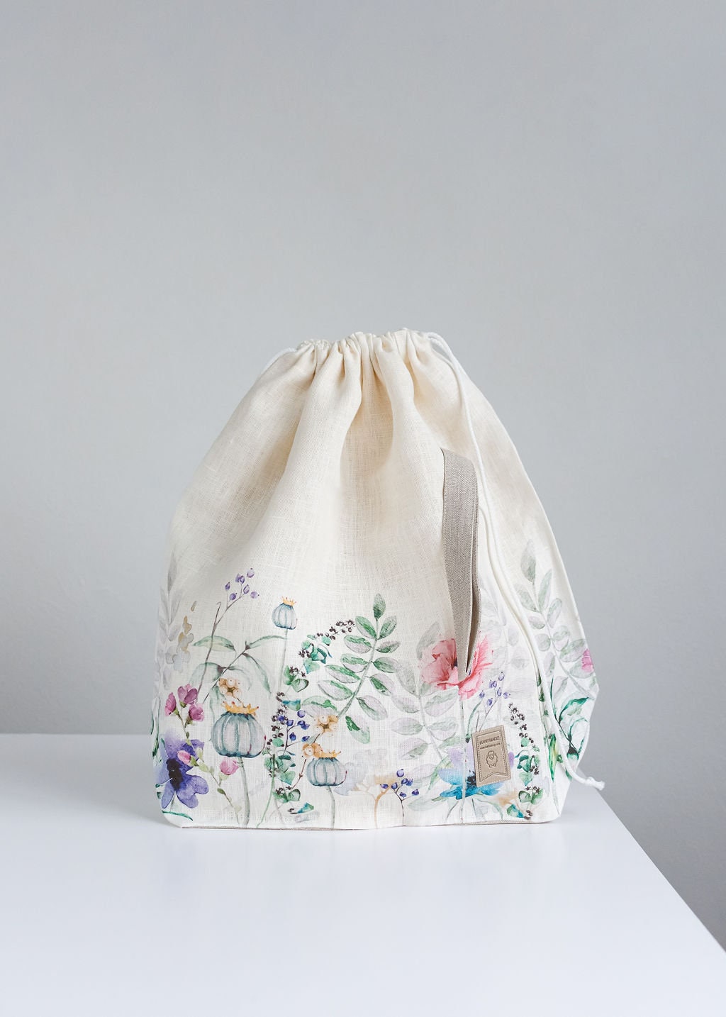 Set of 3 Meadow print Knitter Project Bags. XL, Large and Small.