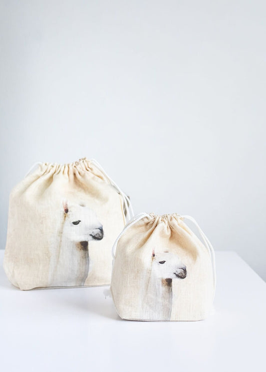 Project bags. Set of 2 Knitter Project Bags. Large and Small.  Lama print