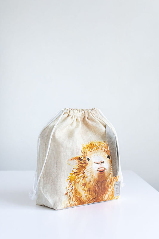Sheep print Small Project Bag. Special KnitterBag design.