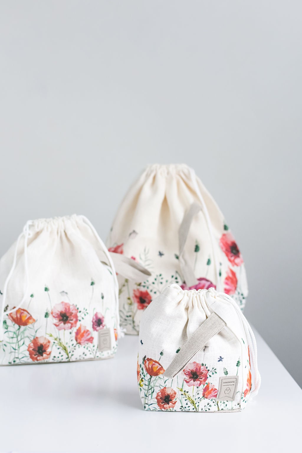 XL size Knitting Project Bag. Special KnitterBag design. Poppy Drawstring Knitting Project Bag. Large. Summer Flowers collection