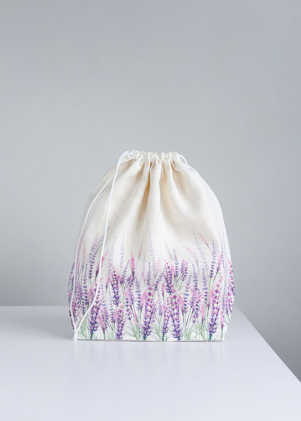 XL size Knitting Project Bag. Special KnitterBag design. Lavender Drawstring Knitting Project Bag. Summer Flowers collection
