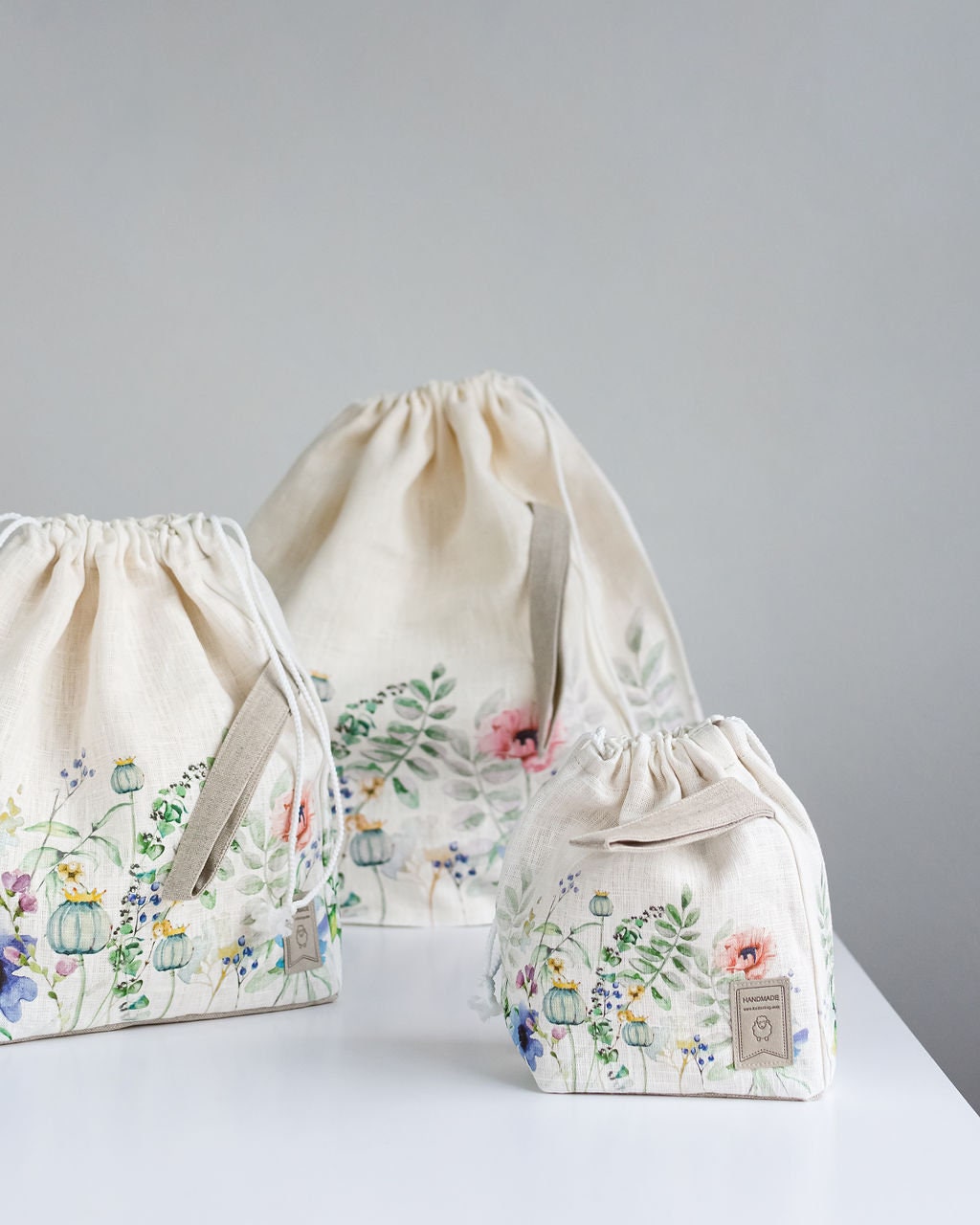 XL size Knitting Project Bag. Special KnitterBag design. Flower Drawstring Knitting Project Bag. Large. Summer Flowers collection