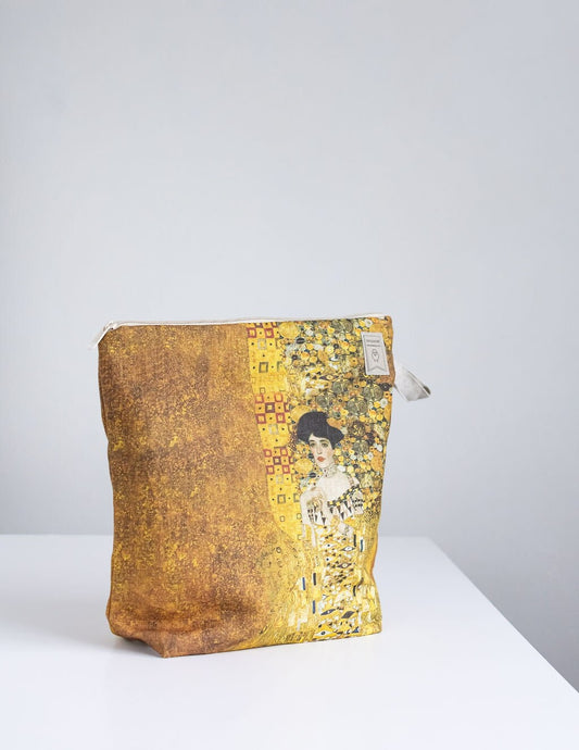 Project bag. Work in progress Project Bag with zipper. Yarn organizer. Gustav Klimt "Adele" inspired Project Bag