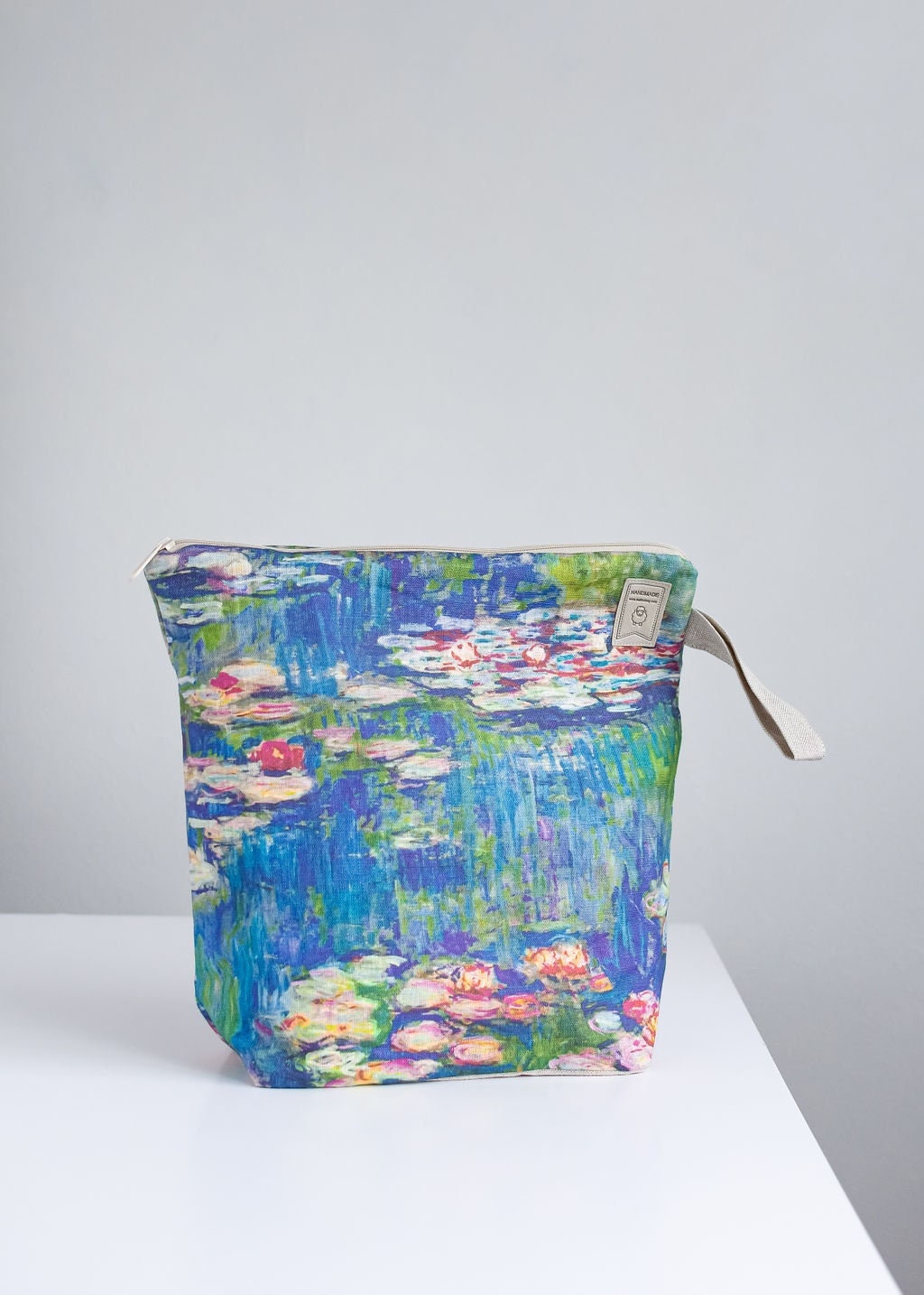 Project bag. Work in progress Project Bag with zipper. Yarn organizer. Water lilies Claude Monet inspired Project Bag
