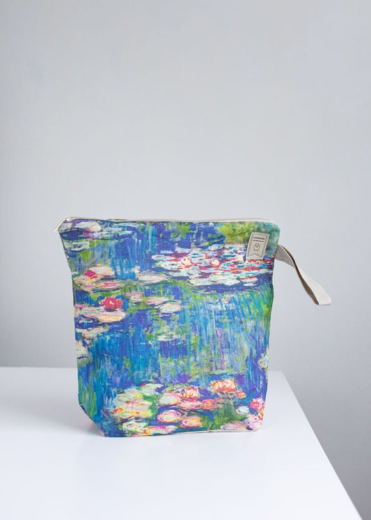 Project bag. Work in progress Project Bag with zipper. Yarn organizer. Water lilies Claude Monet inspired Project Bag