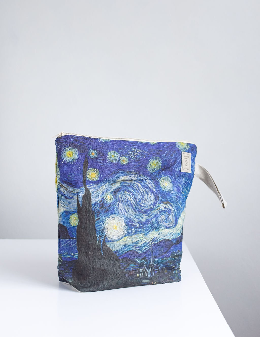 Project bag. Work in progress Project Bag with zipper. Yarn organizer. Vincent van Gogh "Starry night"