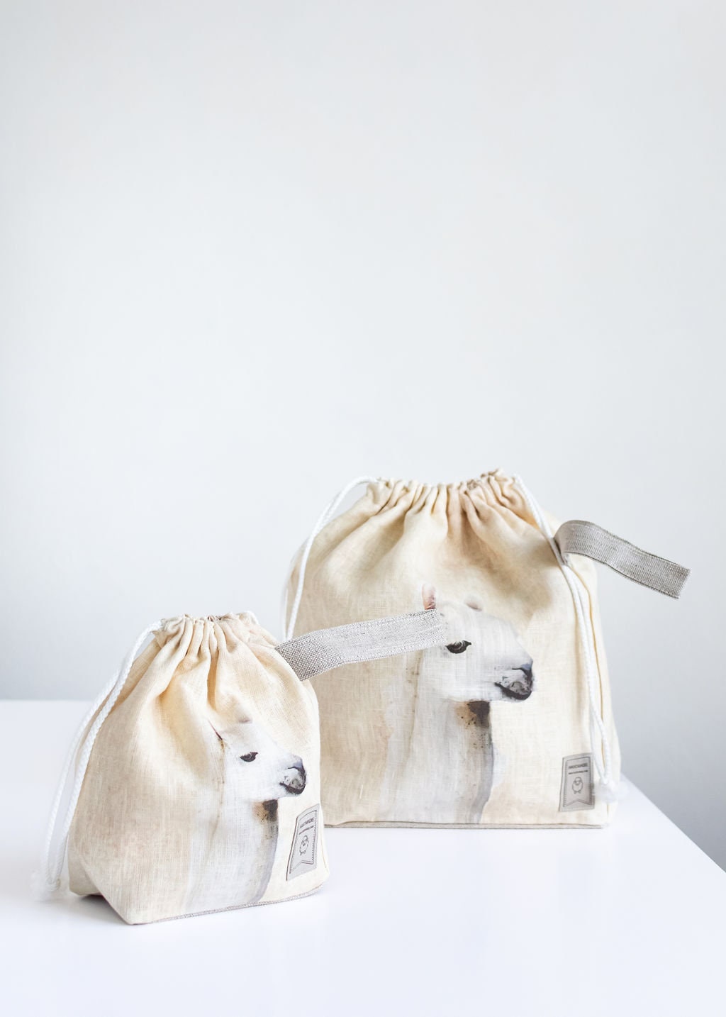 Project bags. Set of 2 Knitter Project Bags. Large and Small.  Lama print