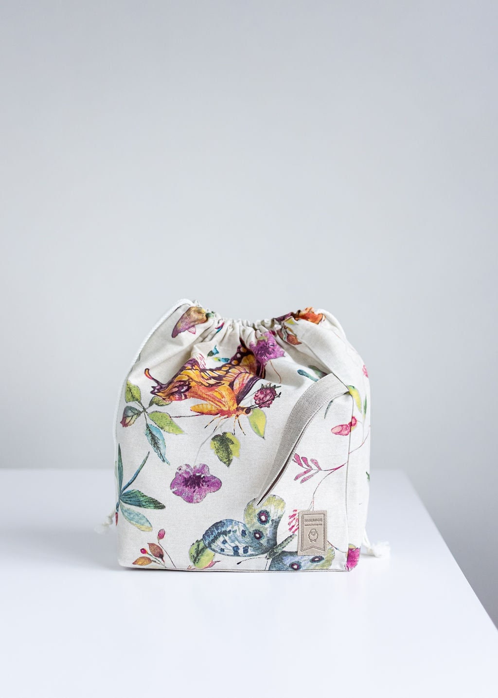 Knitting Project Bag, Drawstring bag. Summer Flowers collection.