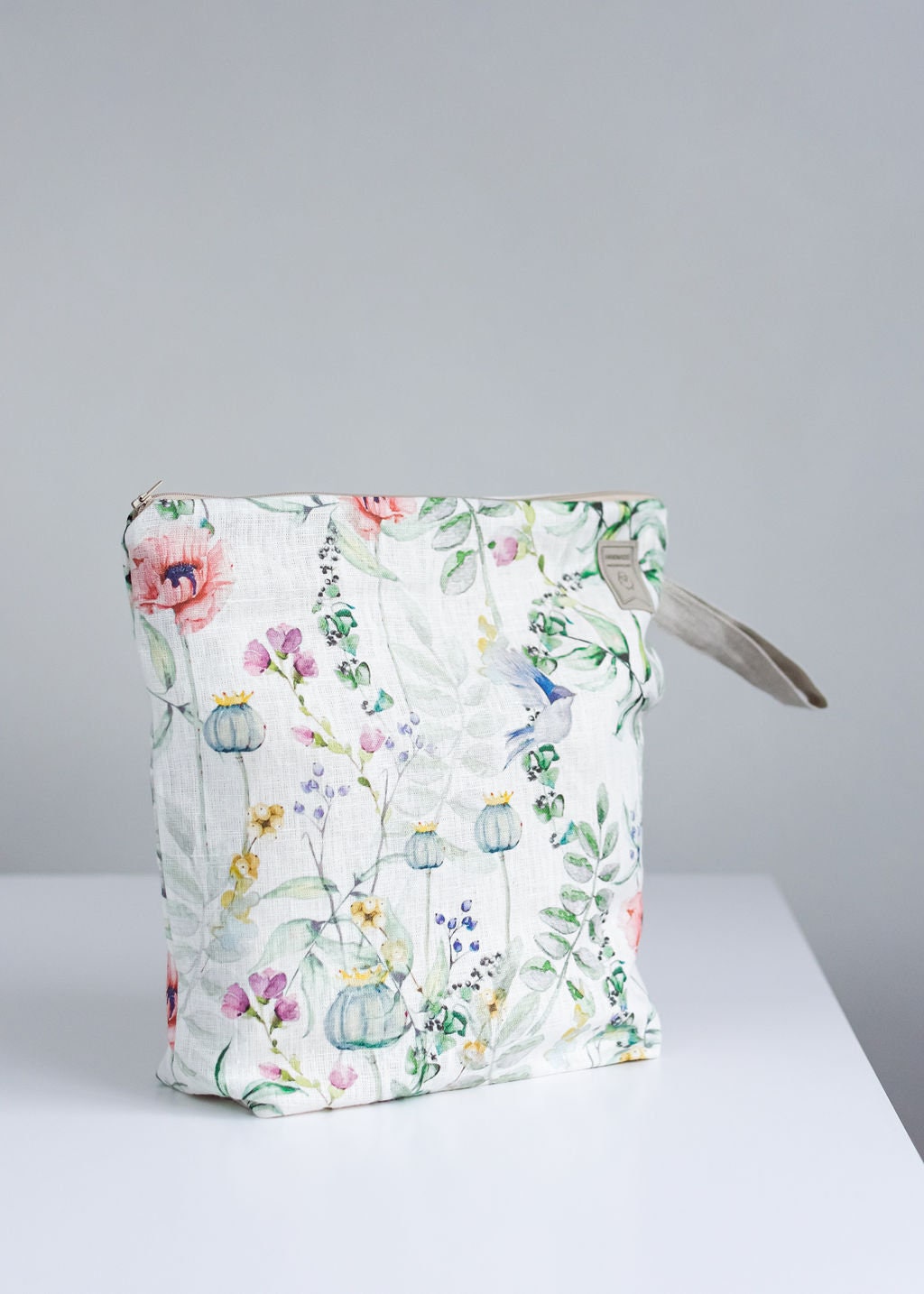 Meadow pattern project bag. Work in progress Project Bag with zipper. Yarn organizer