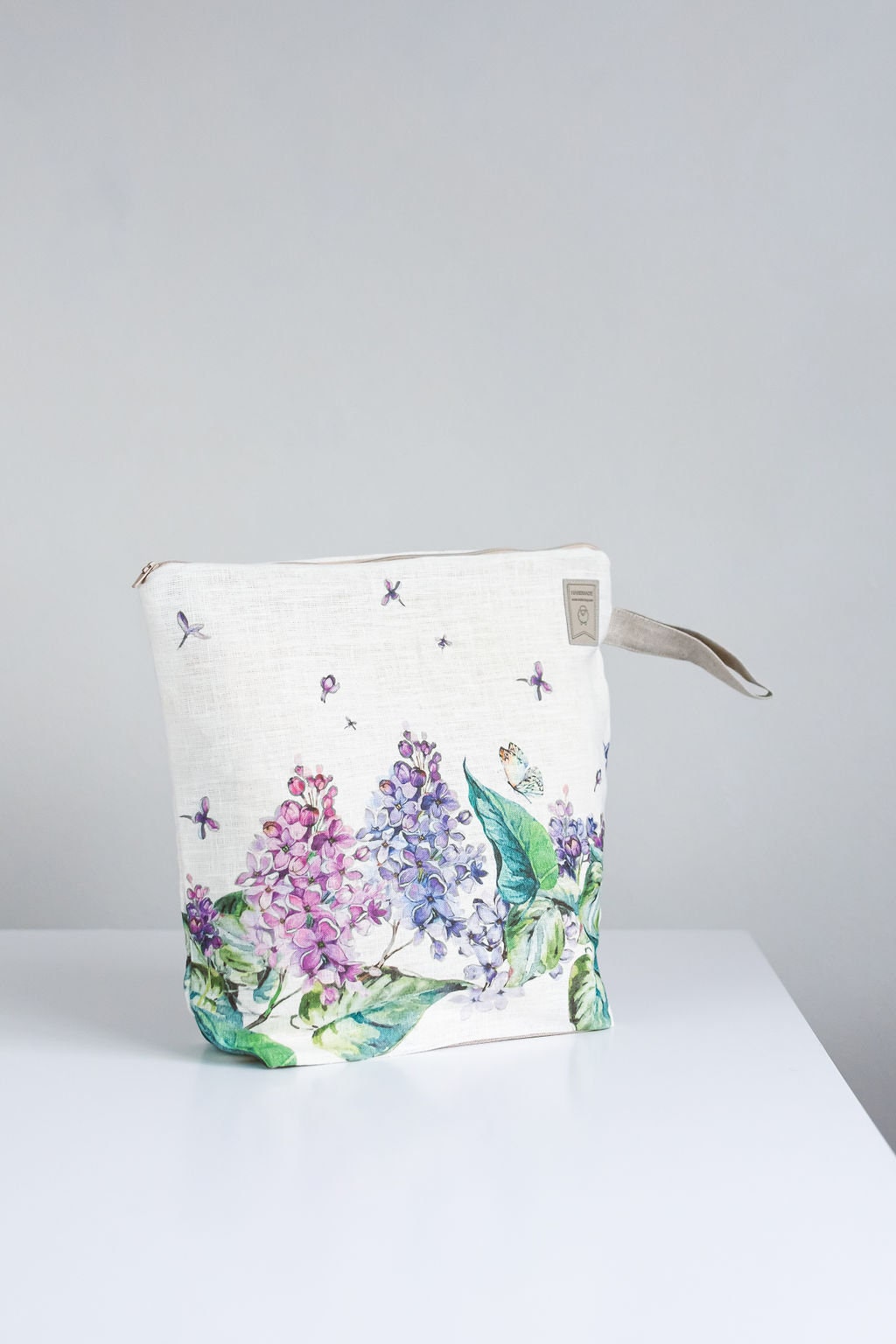 Work in progress Project Bag with zipper. Yarn organizer. Lilac Flowers print project bag.