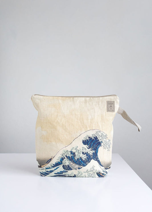 Project bag. Work in progress Project Bag with zipper. Yarn organizer. Bag inspired by Hokusai The Great Wave.