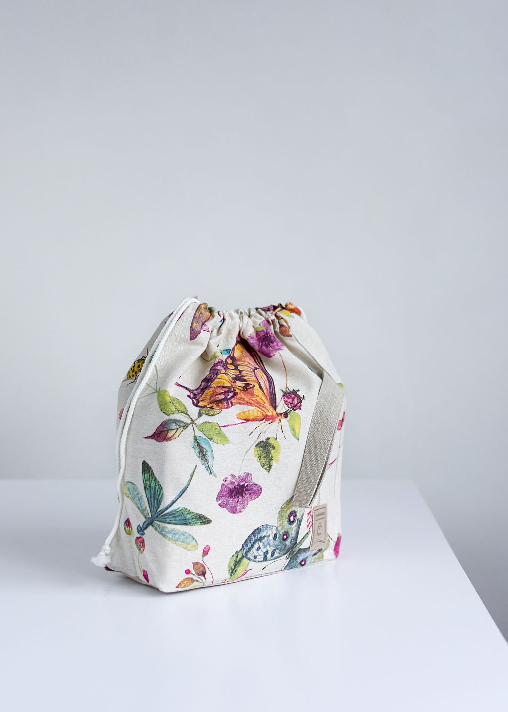 Knitting Project Bag, Drawstring bag. Summer Flowers collection.