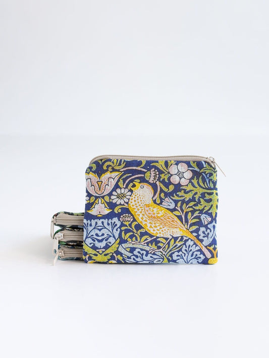 Small zip purse, small coin purse, sewing notions pouch, knitting pouch, William Morris, Strawberry Thief print