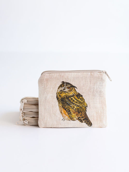 OWL zip purse, Small zip purse, small coin purse, sewing notions pouch, knitting pouch