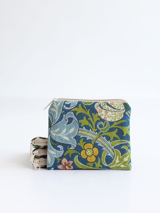 Small zip purse, small coin purse, sewing notions pouch, knitting pouch, William Morris, Golden Lily print.