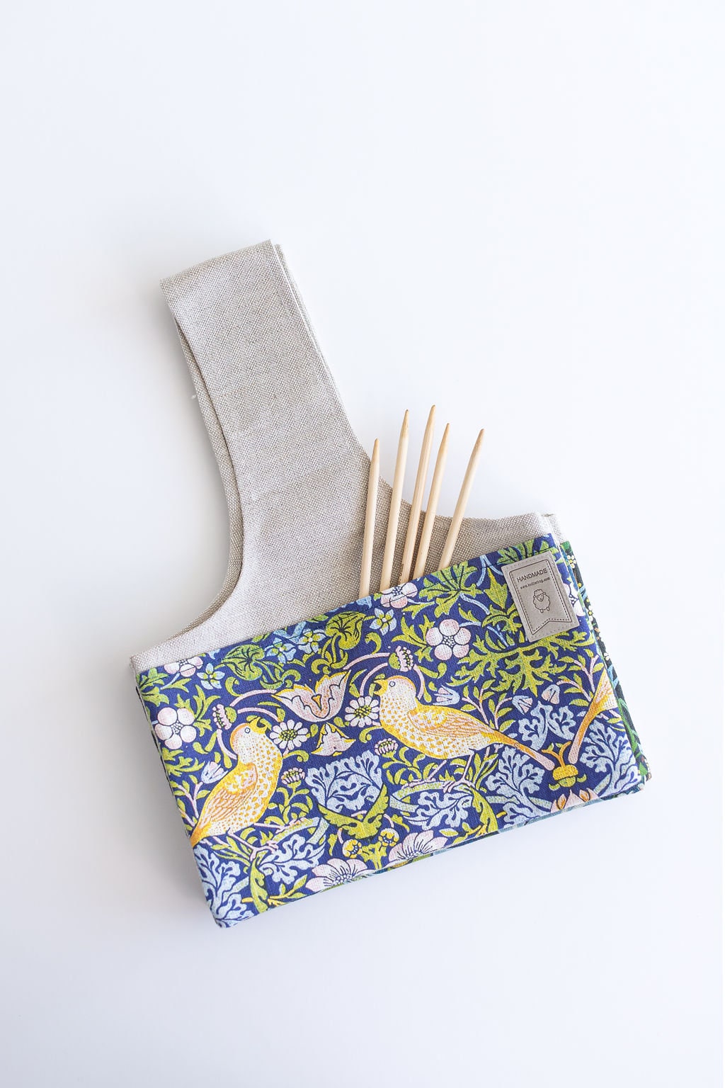 Knitting Project Bag with William Morris Strawberry Thief print. Sizes Large and small.