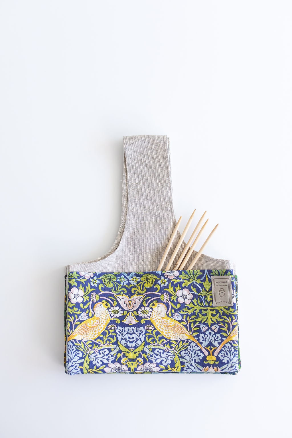 Knitting Project Bag with William Morris Strawberry Thief print. Sizes Large and small.