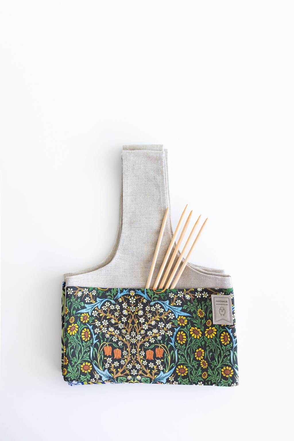 Knitting Project Bag with William Morris Blackthorn print. Sizes Large and small.