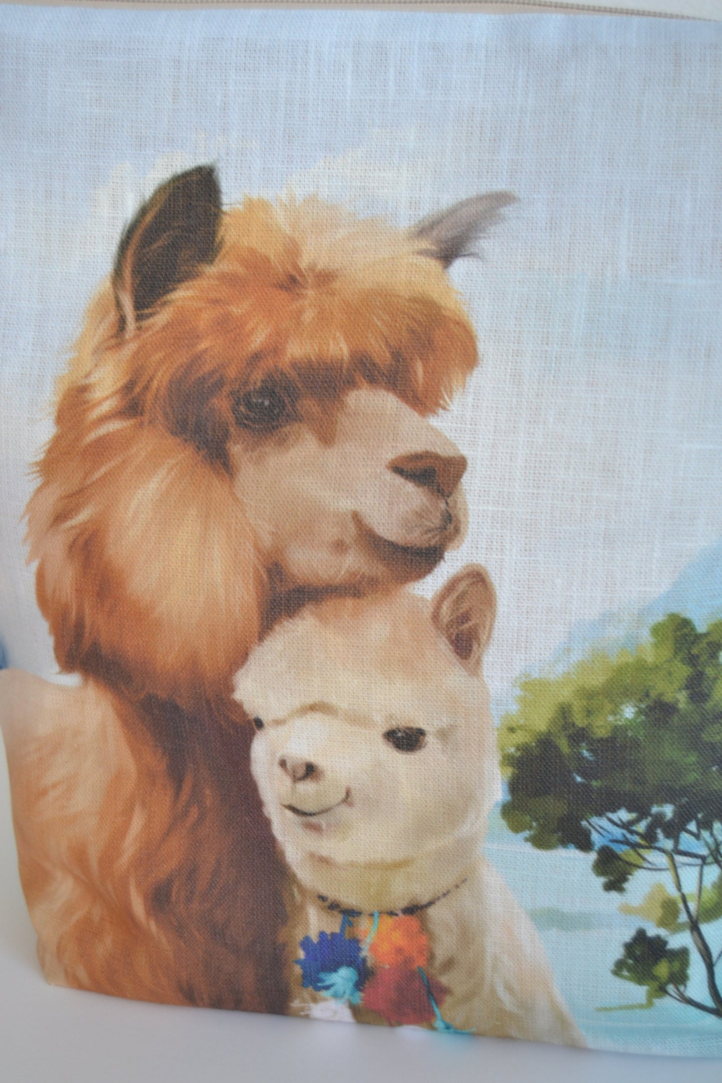 Project Bag with zipper. Yarn organizer with Lama print