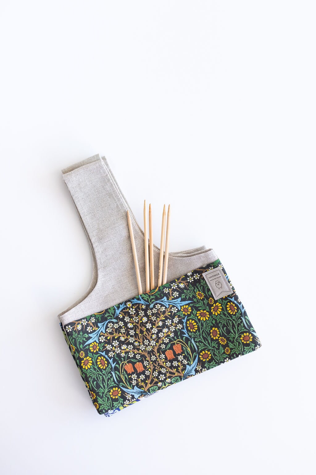 Knitting Project Bag with William Morris Blackthorn print. Sizes Large and small.
