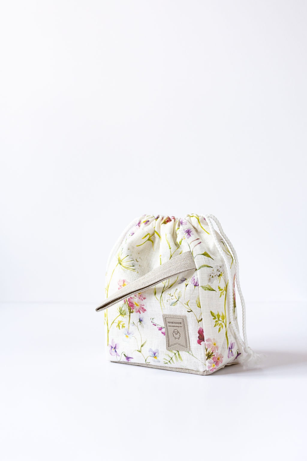 Large Knitting Project Bag with meadow print. Drawstring bag. Special KnitterBag design.