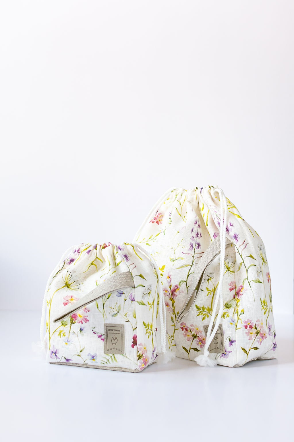 Large Knitting Project Bag with meadow print. Drawstring bag. Special KnitterBag design.