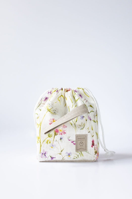 Large Knitting Project Bag with meadow print. Drawstring bag. Special KnitterBag design.