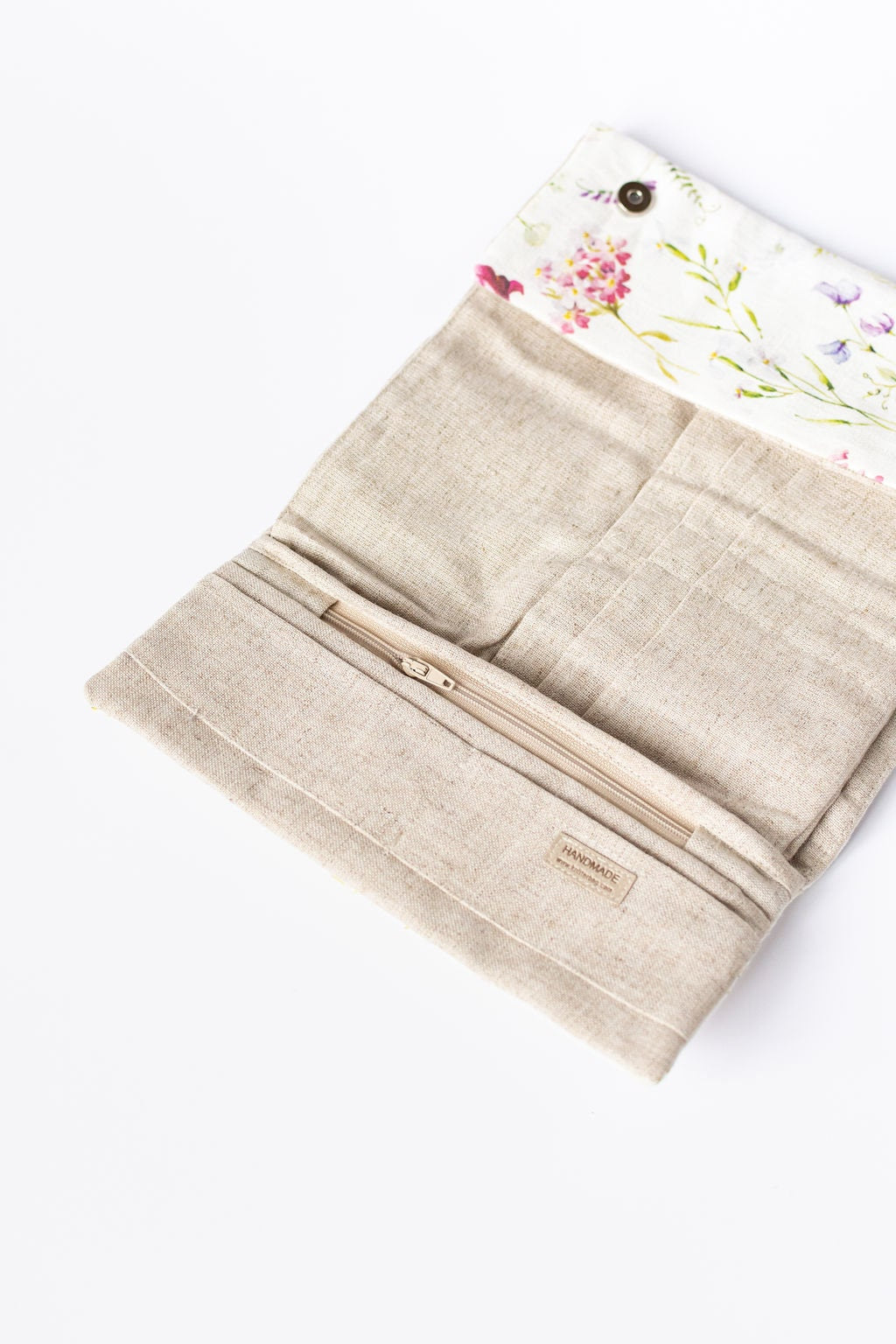 Stylish Case for Crochet Hooks - 21 Pockets for Circular Needles & 24 for Socks Needles Summer flowers pattern on linen fabric
