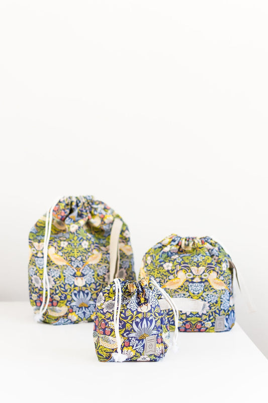 William Morris Strawberry Thief print Set of 3 Project Bags. Sizes XL, Large and Small.