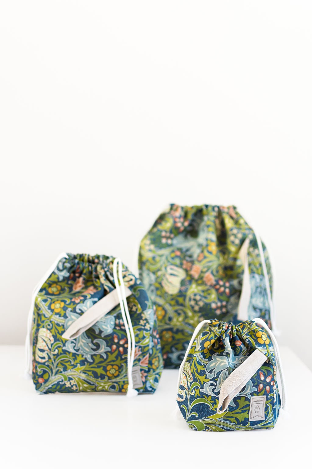 William Morris Golden Lily print Set of 3 Project Bags. Sizes XL, Large and Small.